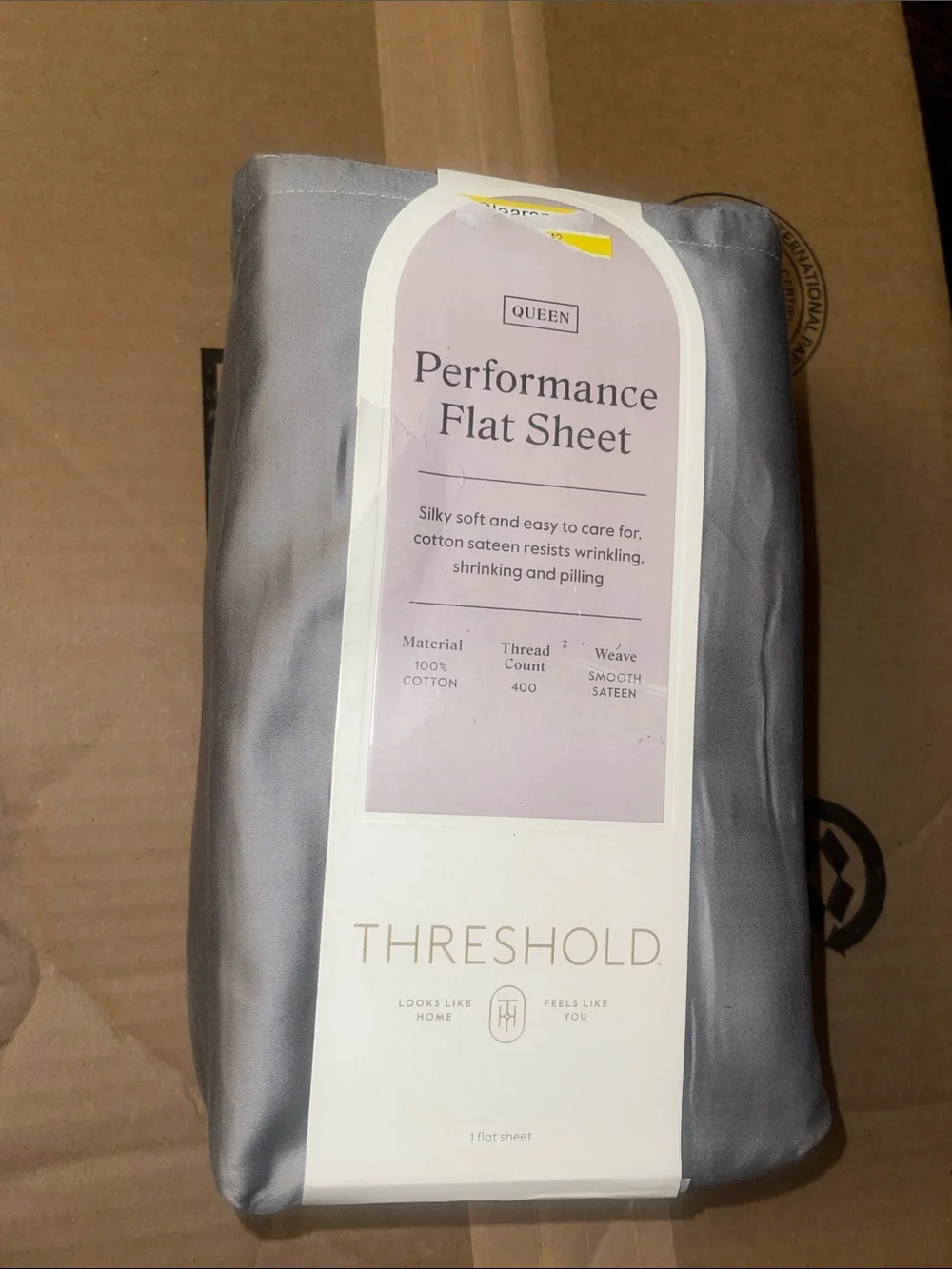 Threshold 400 Thread Count Performance Flat Sheet Dark Gray - Cotton Sateen